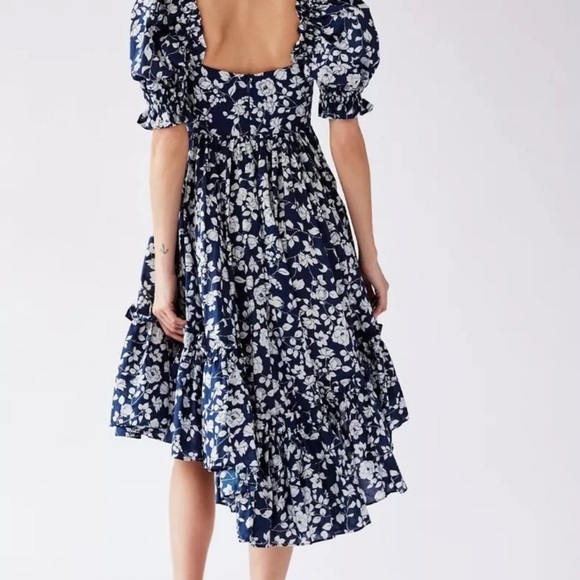 Free People Selkie French Ritz Midi Floral Dress Ruffle Buckingham Blue - Picture 2 of 11